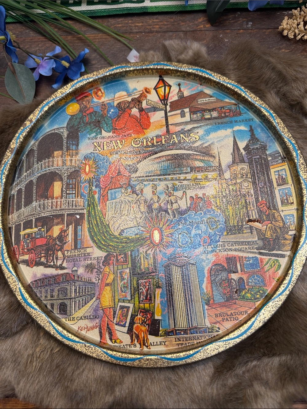 Vintage Mid Century New Orleans Souvenir Metal Tin Serving Tray 🎷 11” GUC MCM - Picture 3 of 8